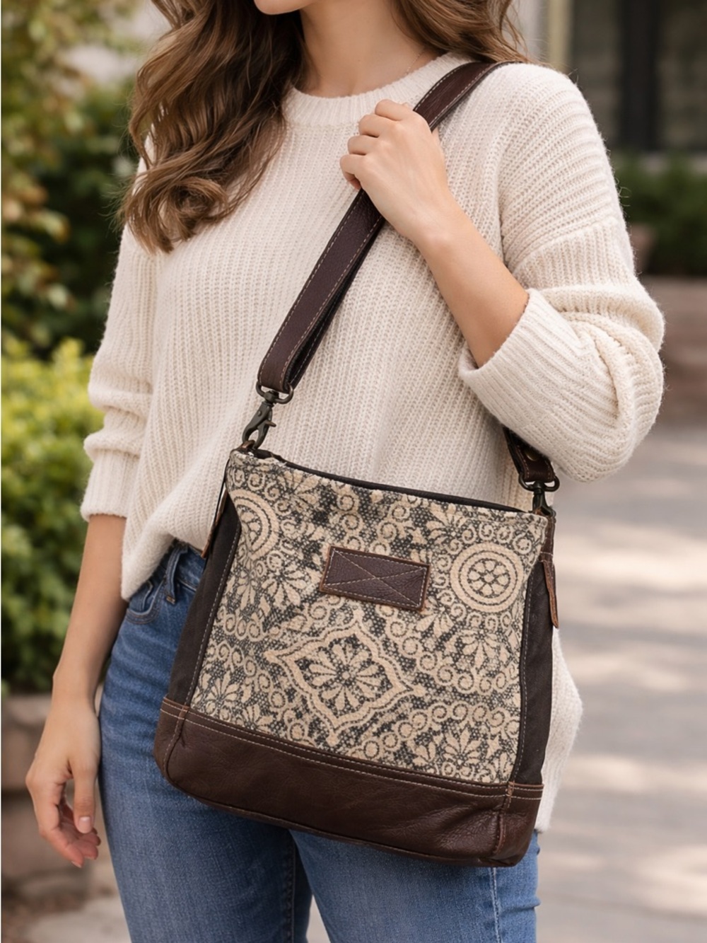 Myra leather and canvas eco-friendly bag NWT